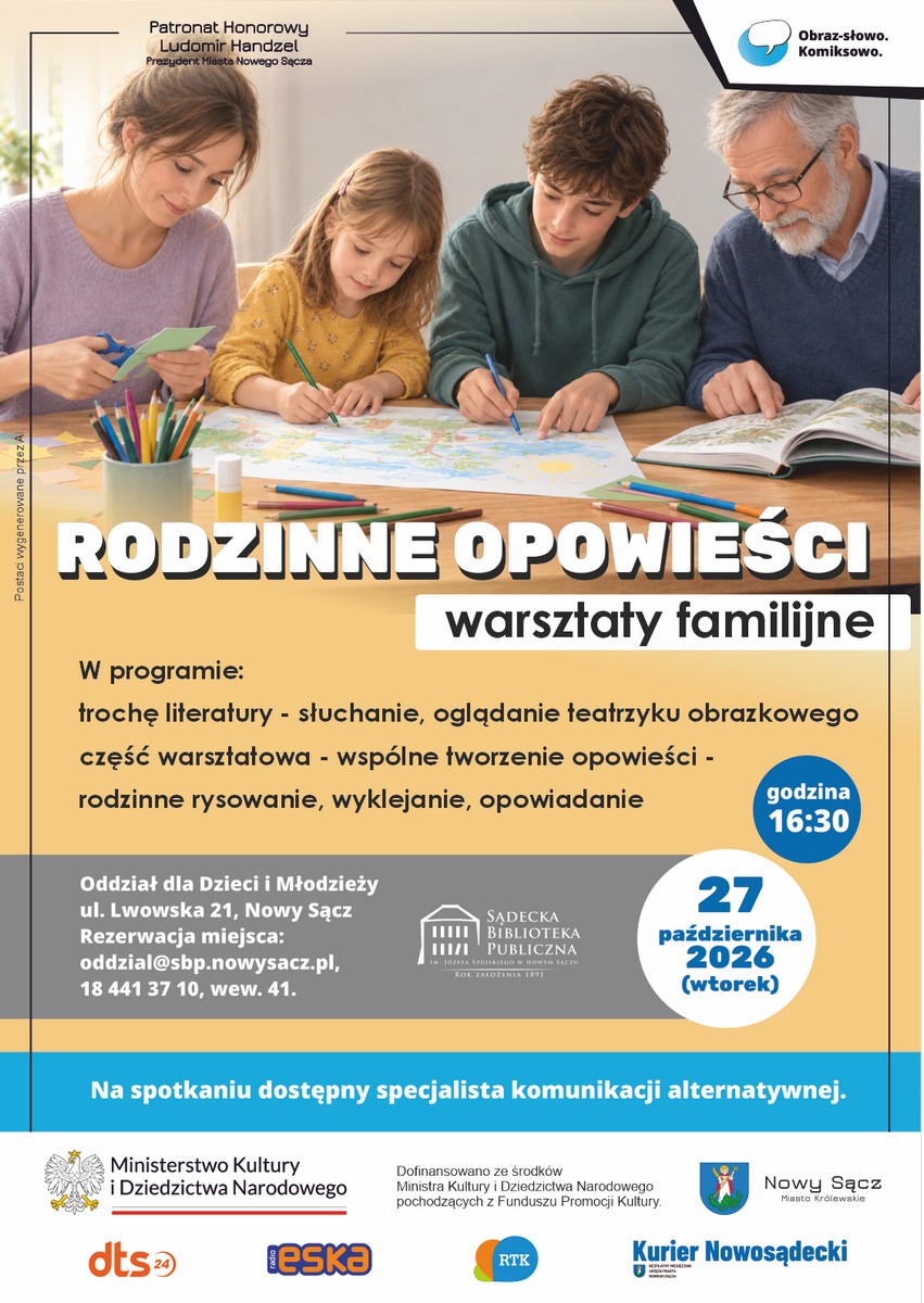 plakat warsztatów familijnych "Rodzinne opowieści" plakat warsztatów familijnych "Rodzinne opowieści"