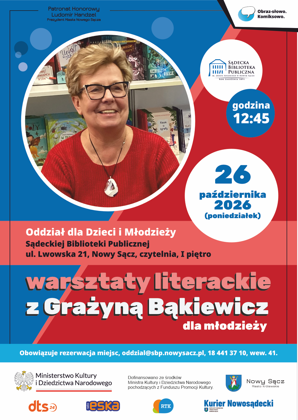 plakat warsztatów literackich dla młodzieży z Grażyną Bąkiewicz plakat warsztatów literackich dla młodzieży z Grażyną Bąkiewicz