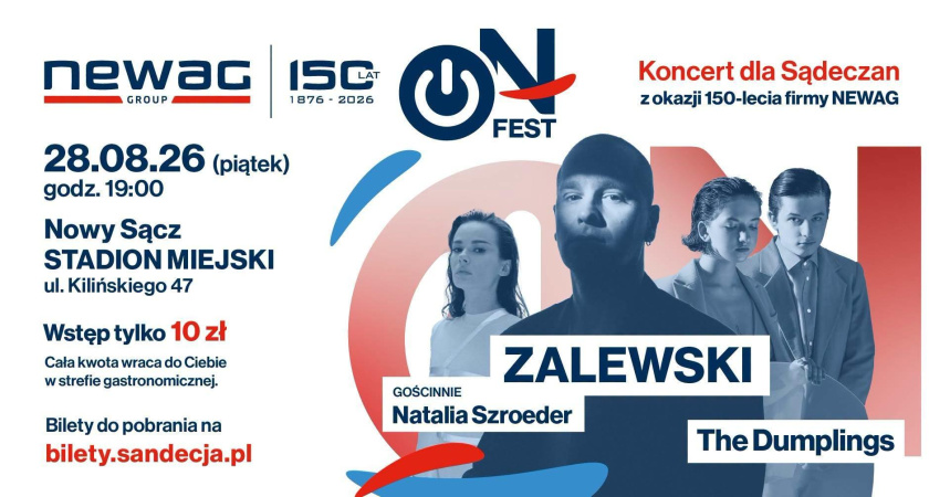 ON FEST 2026 - koncert dla Sądeczan z okazji 150 - lecia firmy NEWAG