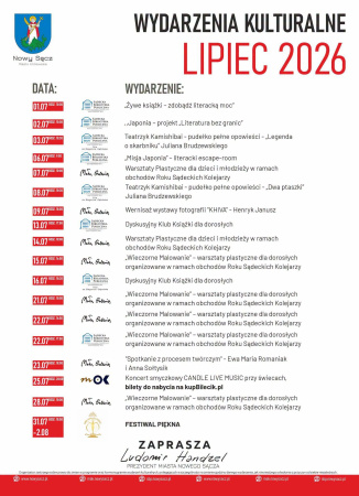 Wydarzenia kulturalne w Nowym Sączu - lipiec  2026