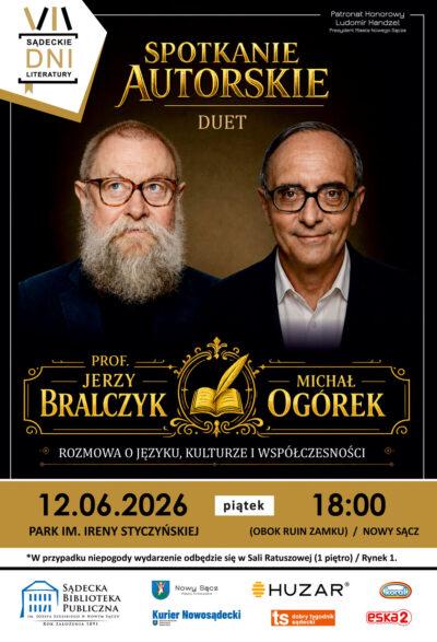 plakat spotkanie z prof. Jerzym Bralczykiem i Michałem Ogórkiem 