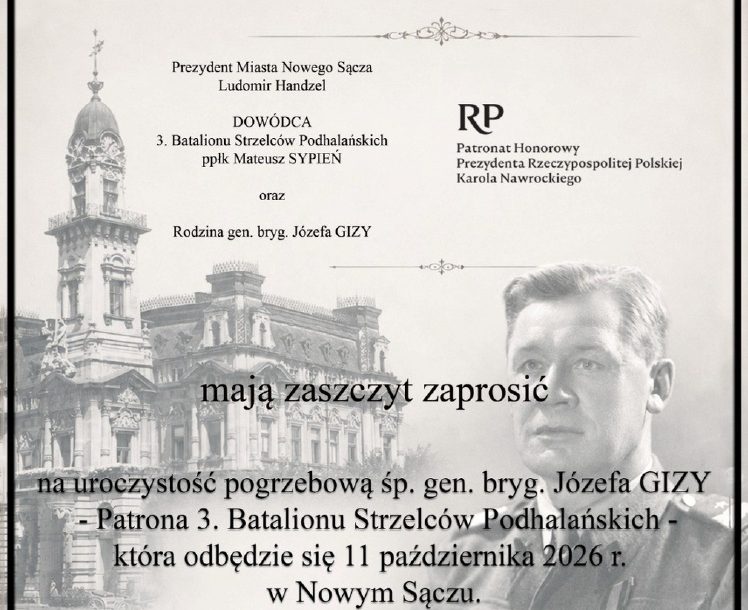 plakat uroczystości pogrzebowej śp. gen. bryg. Józefa Gizy