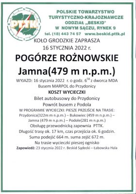 Plakat wycieczki PTTK - Pogórze Rożnowskie
