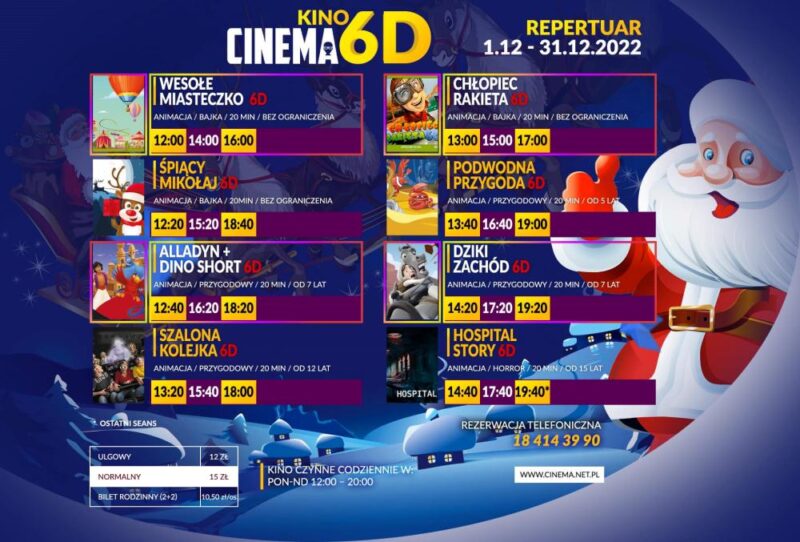 Plakat repertuarowy kino 6D Nowy Sącz