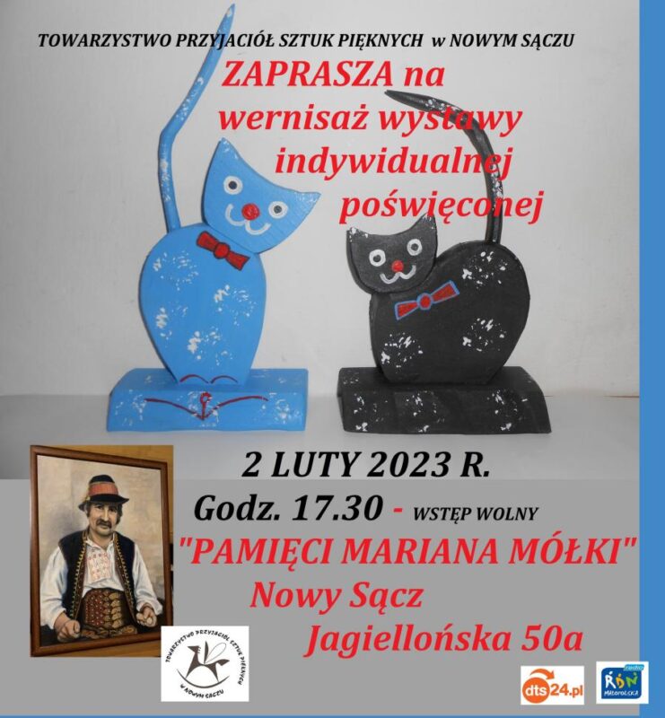 Plakat wernisażu wystawy poświęconej pamięci i twórczości Mariana Mółki