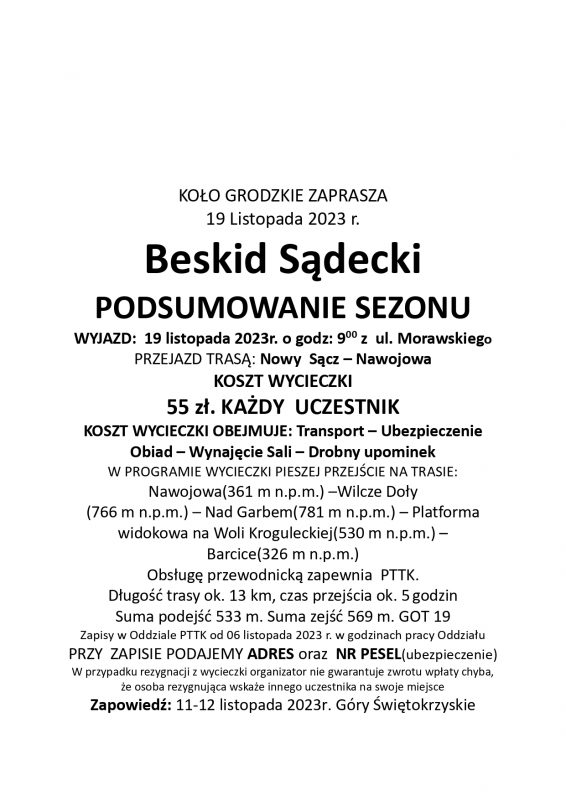 Beskid Sądecki - Podsumowanie Sezonu, 19 listopada 2023 r.
