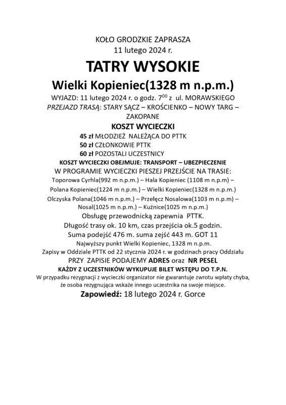 Tatry Wysokie (Wielki Kopieniec), 11 lutego 2024 r.