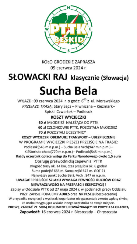Wycieczka Słowacki Raj klasycznie (Słowacja), Sucha Bela, 9 czerwca 2024 r.