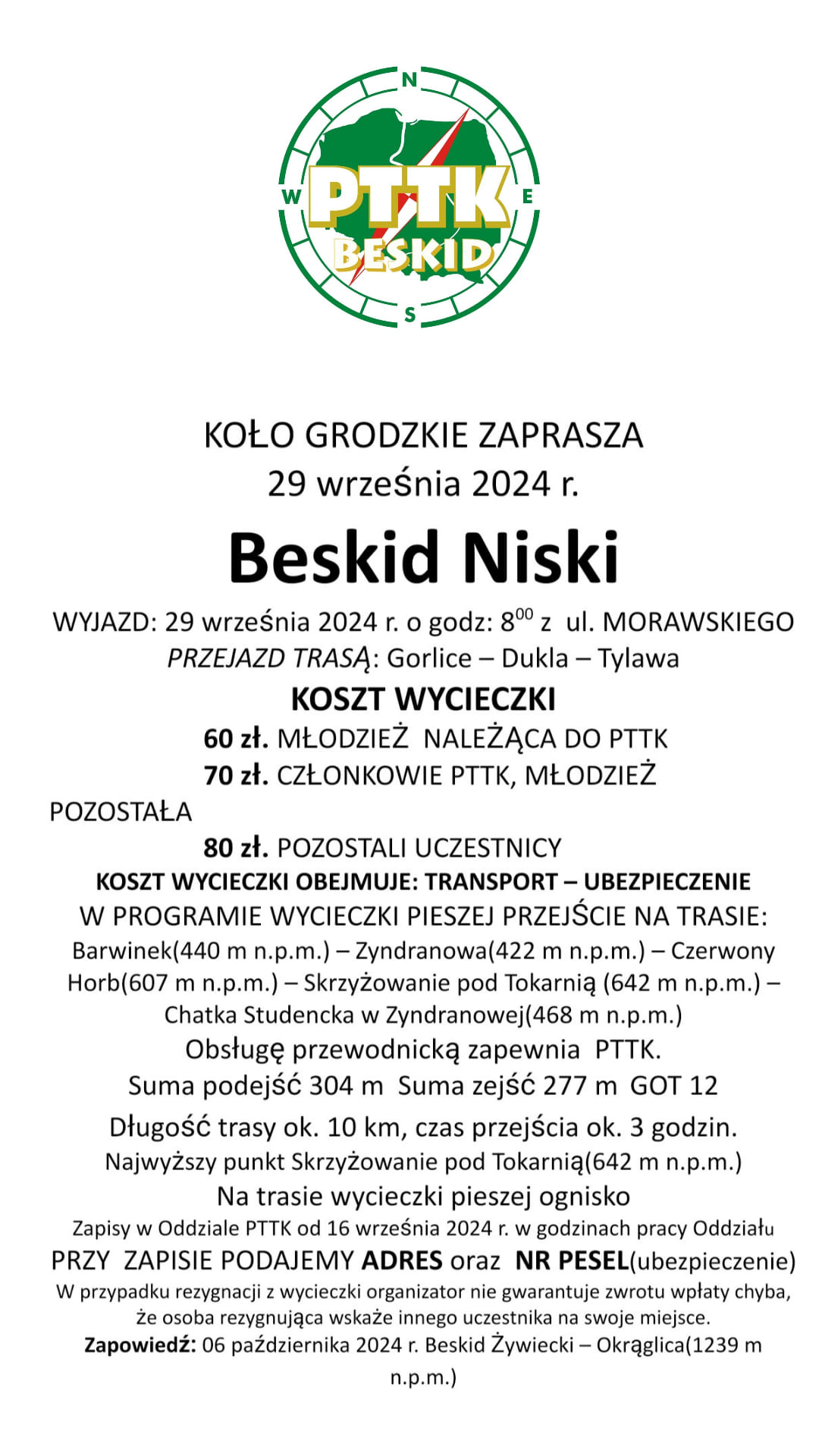 Wycieczka Beskid Niski, 29 września 2024 r.