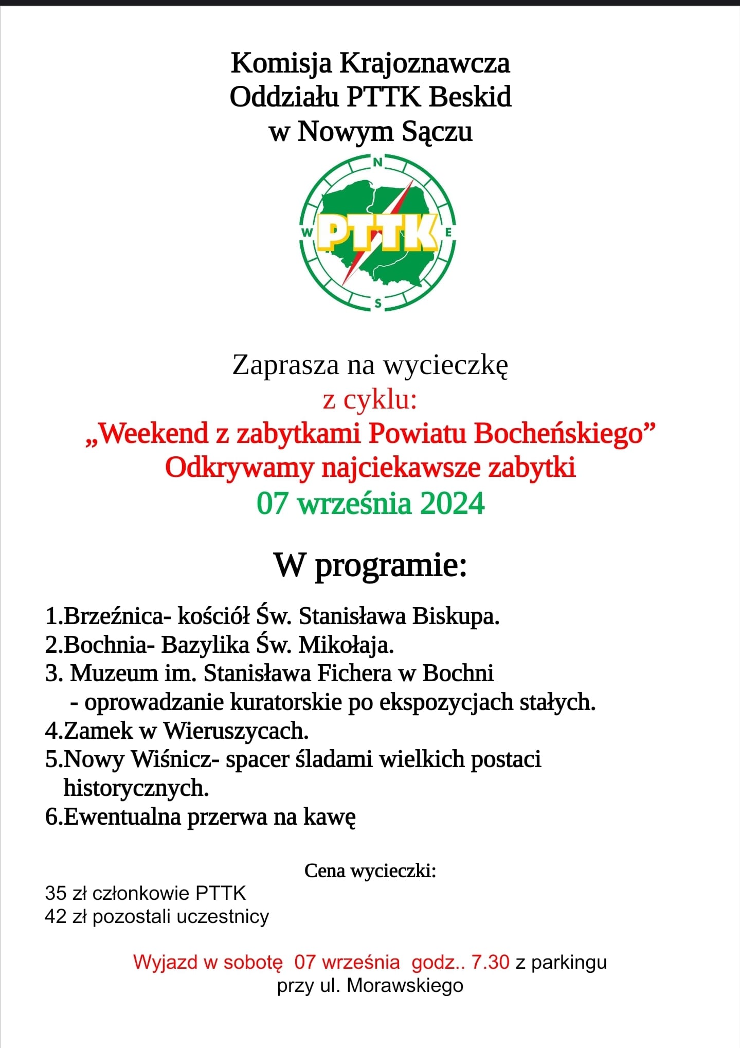 Wycieczka "Weekend z zabytkami Powiatu Bocheńskiego", 7 września 2024 r.