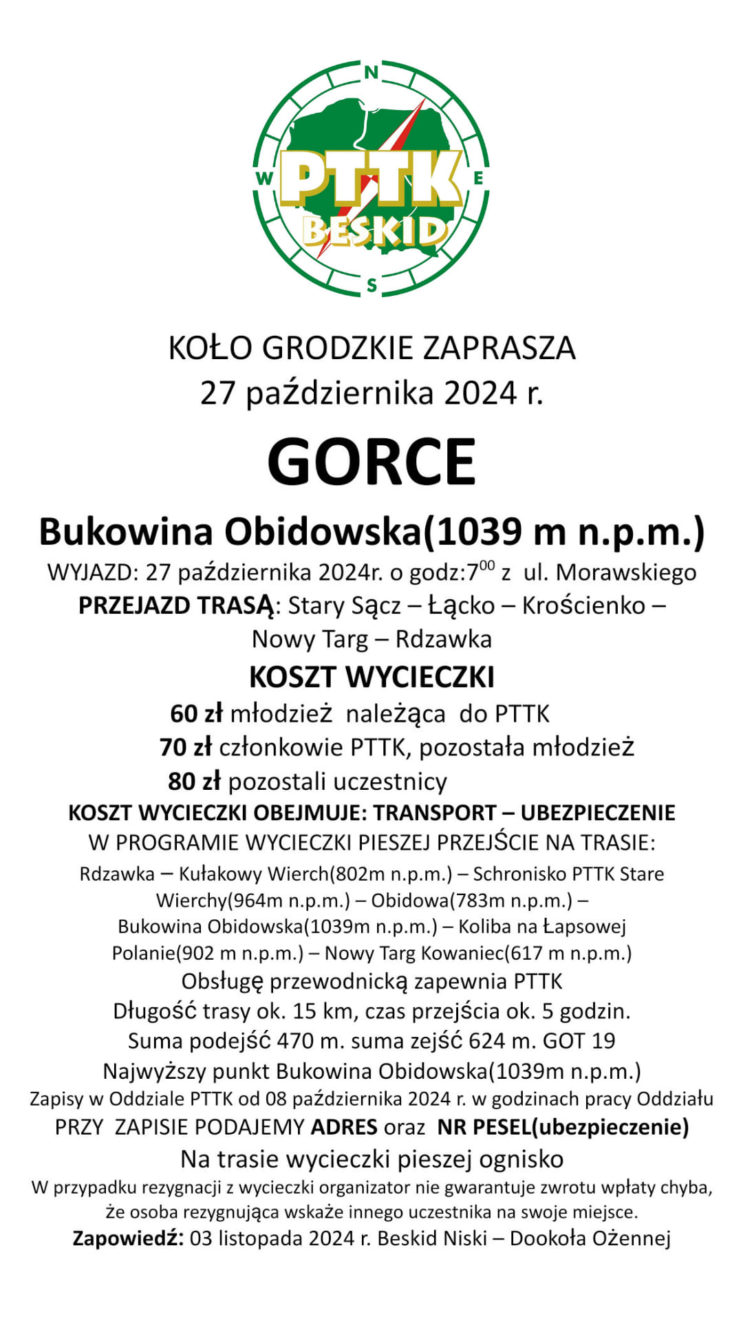 GORCE Bukowina Obidowska 27 października 2024