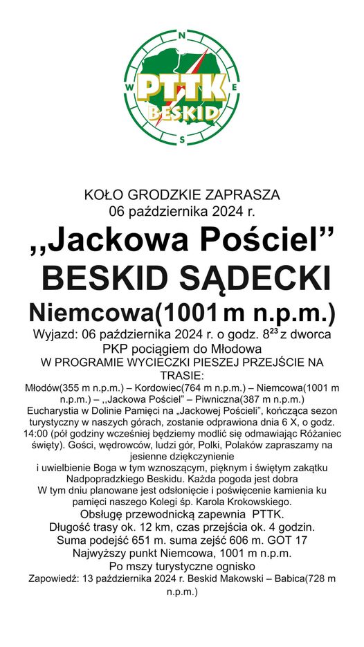 Wycieczka "Jackowa Pościel", Beskid Sądecki (Niemcowa), 6 października 2024 r.