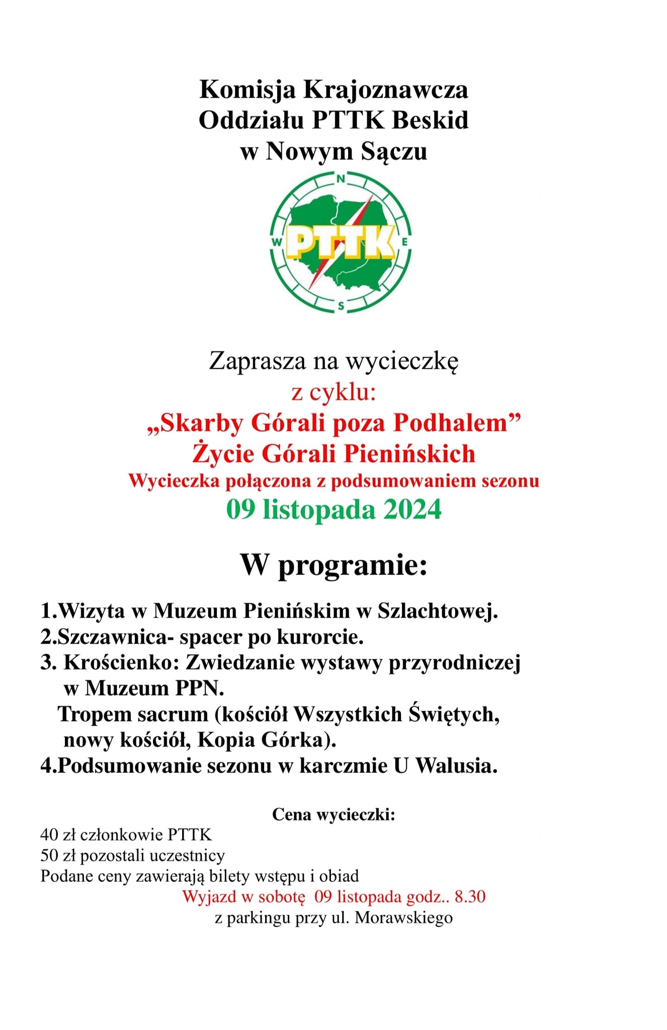 Wycieczka z cyklu: "Skarby Górali poza Podhalem" Życie Górali Pienińskich, 9 listopada 2024 r.