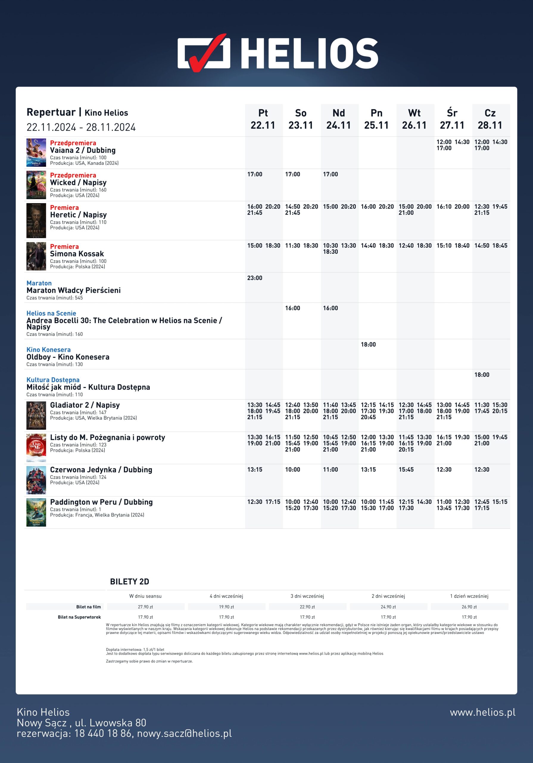 Repertuar kina Helios, 22-28 listopada 2024 r.