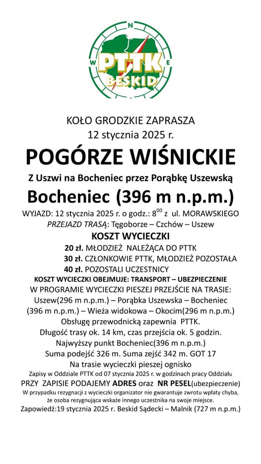 Pogórze Wiśnickie Z Uszwi na Bocheniec przez Porąbkę Uszewską Bocheniec ( 396 m n.p.m.)