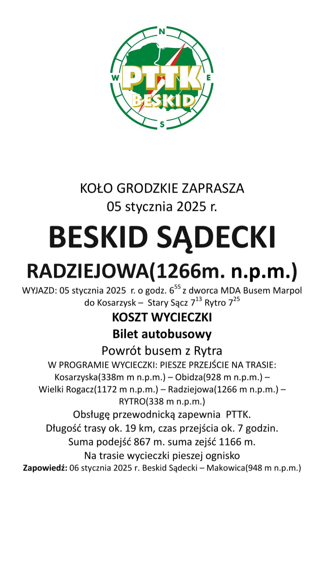 Wycieczka Beskid Sądecki (Radziejowa), 5 stycznia 2025 r.