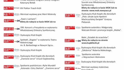 Wydarzenia kulturalne w Nowym Sączu- styczeń 2026r