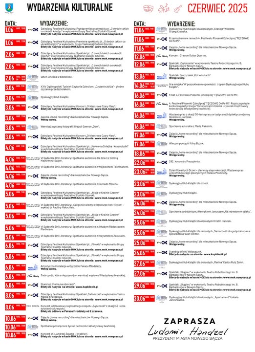 Wydarzenia kulturalne w Nowym Sączu - czerwiec 2025r