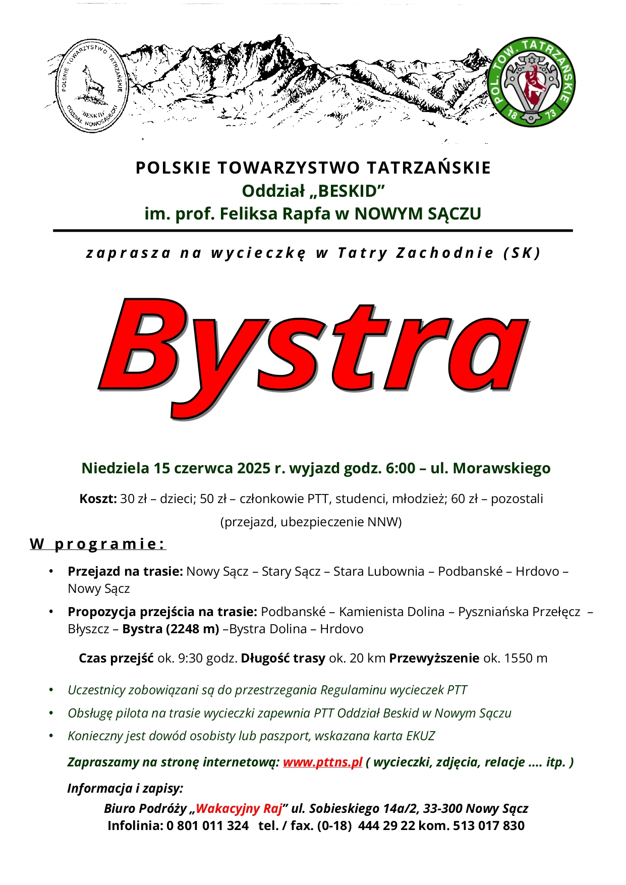 Wycieczka w Tatry Zachodnie - Bystra