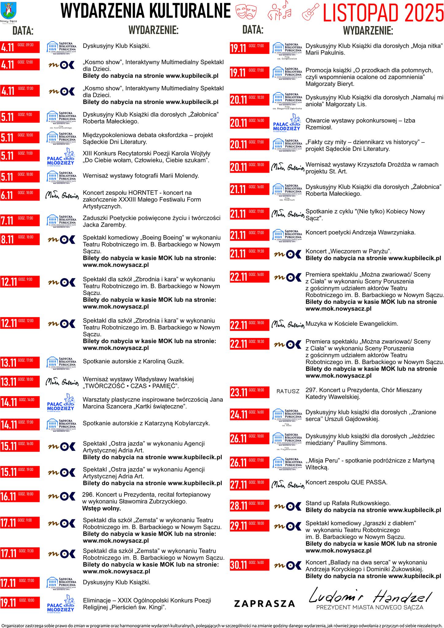 Wydarzenia Kulturalne w Nowym Sączu - LISTOPAD 2025r