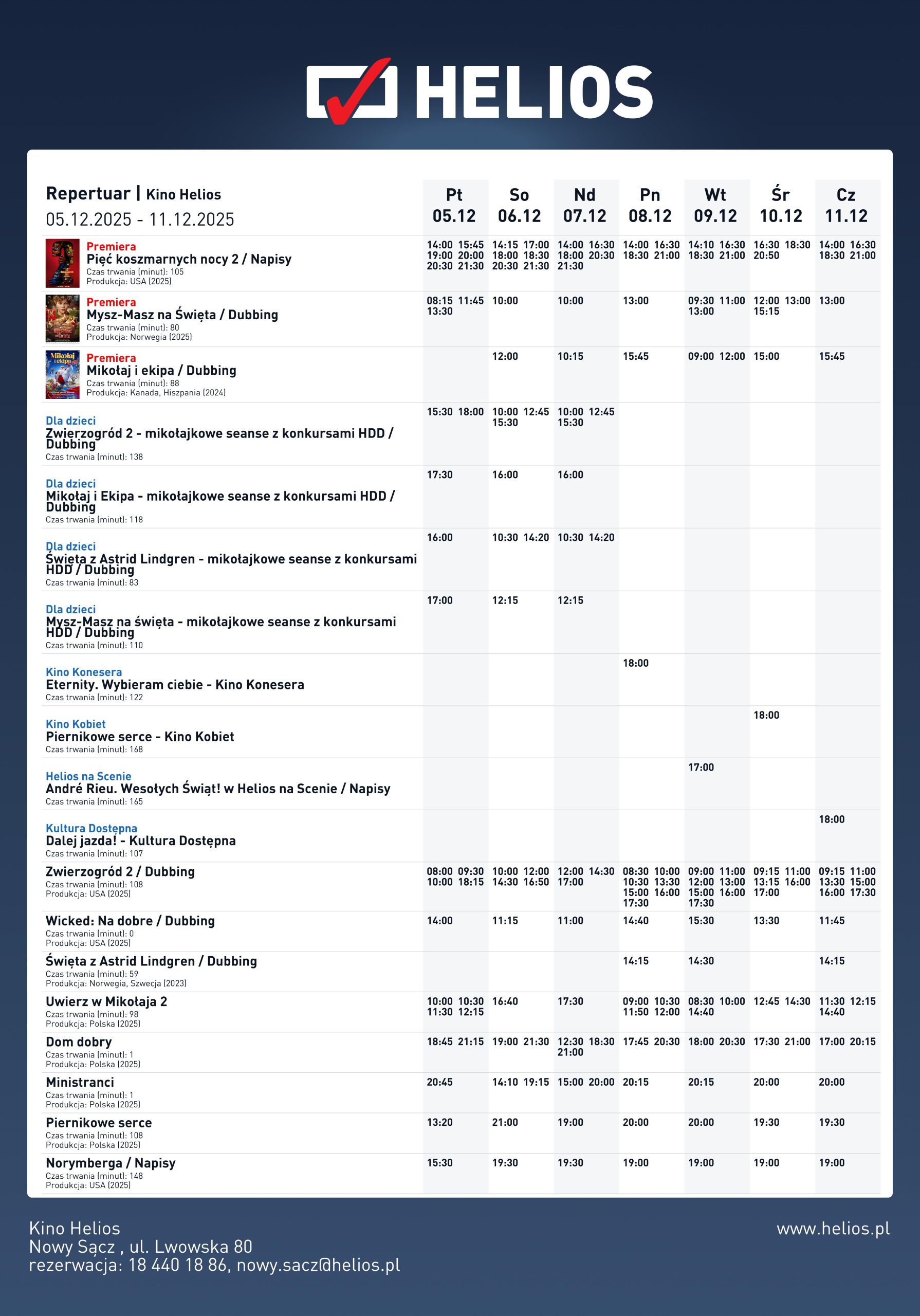 Repertuar Kina HELIOS
