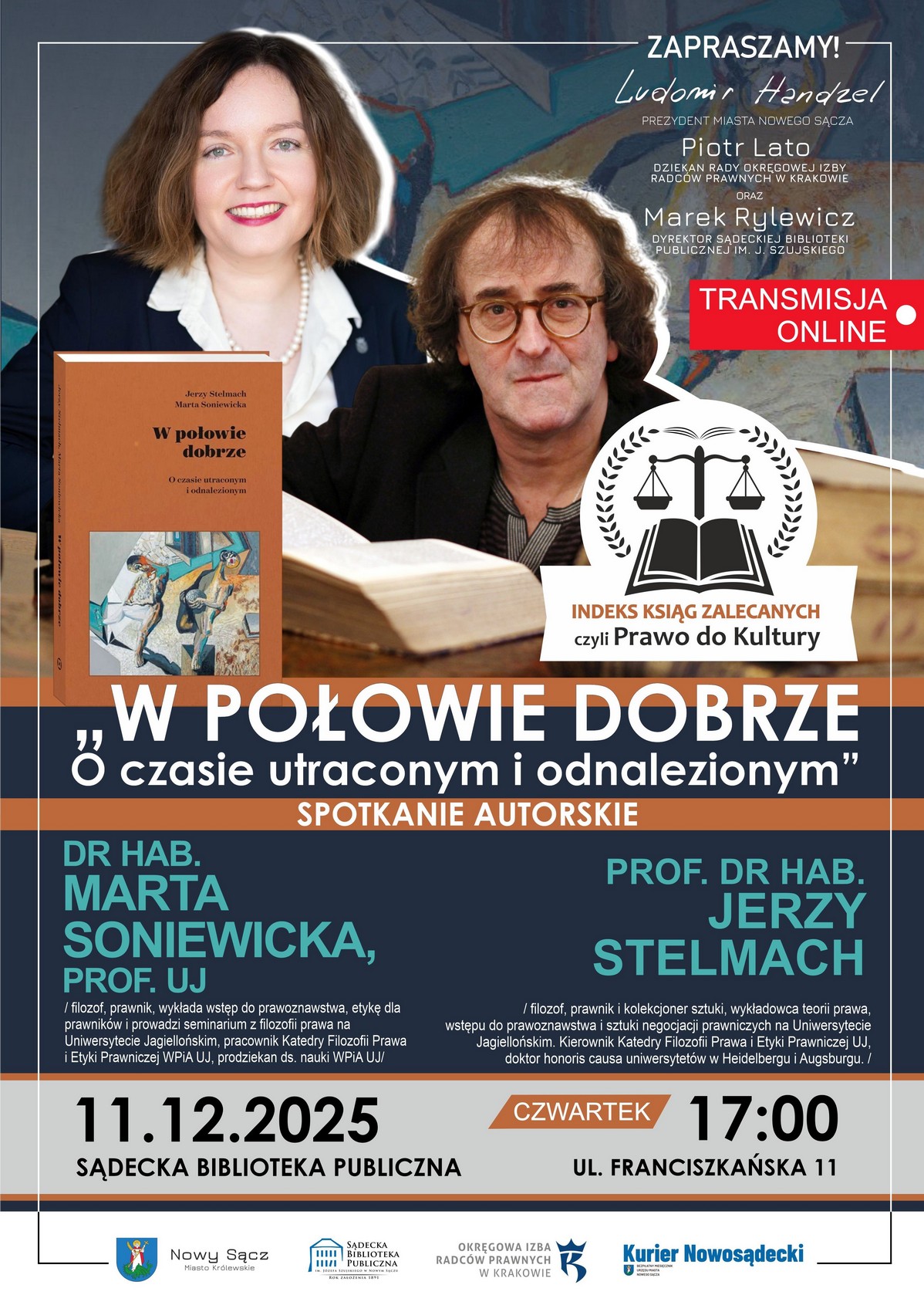 [Wydarzenie]: „Indeks Ksiąg Zalecanych”: spotkanie z dr hab. Martą Soniewicką i prof. dr. hab. Jerzym Stelmachem