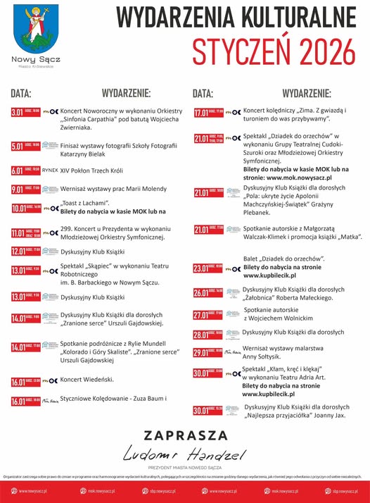 Wydarzenia kulturalne w Nowym Sączu - styczeń 2026r